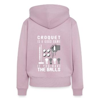 Croquet Game Balls Croquet Player Mallet & Wicket - Sweat à capuche zippé Premium bio Femme - rose poudré - Dos - Julia (174cm)