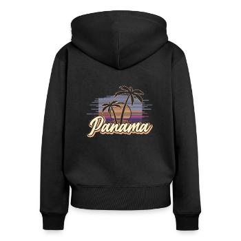 Panama Vintage Sunset Amérique du Sud Rétro Cadeau - Sweat à capuche zippé Premium bio Femme - noir - Dos - Julia (174cm)