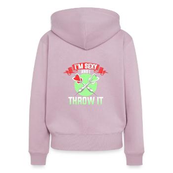 Je suis sexy et je le lance Championnat du monde de fléchettes - Sweat à capuche zippé Premium bio Femme - rose poudré - Dos - Julia (174cm)