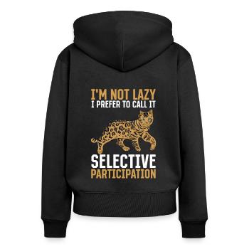 Cat Selective Participation Stubentiger Geschenk - Frauen Premium Bio Zip Hoodie - Schwarz - Hinten - Julia (174cm)
