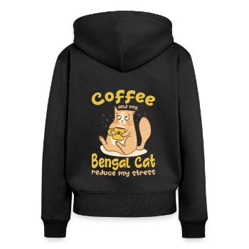 Kaffee Und Bengal Katze Reduzieren Streß Geschenk - Frauen Premium Bio Zip Hoodie - Schwarz - Hinten - Julia (174cm)
