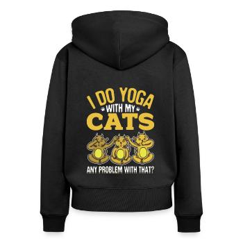 Yoga Und Katzen Meditieren Namaste Geschenk - Frauen Premium Bio Zip Hoodie - Schwarz - Hinten - Julia (174cm)