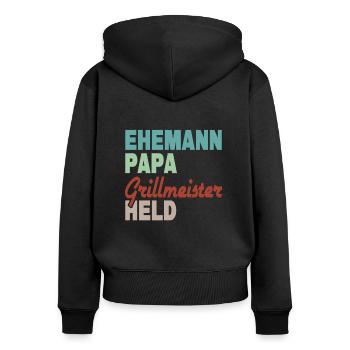 Ehemann Papa Grillmeister Held - Frauen Premium Bio Zip Hoodie - Schwarz - Hinten - Julia (174cm)