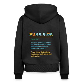 Pura Vida Definition Lebensweisheit Zentralamerika - Frauen Premium Bio Zip Hoodie - Schwarz - Hinten - Julia (174cm)