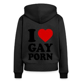 I love gay porn - Sweat à capuche zippé Premium bio Femme - noir - Dos - Julia (174cm)