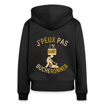 J'Peux Pas J'me Barre Bucheronner - Sweat à capuche zippé Premium bio Femme - noir - Dos - Julia (174cm)