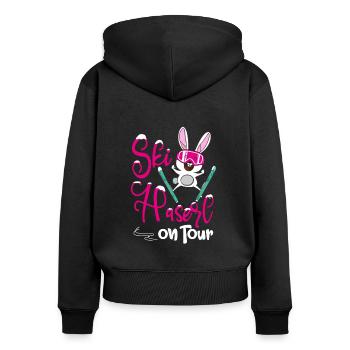 Skihaserl on Tour - Pisten Häschen [00119] - Frauen Premium Bio Zip Hoodie - Schwarz - Hinten - Julia (174cm)