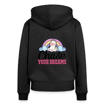 Verfolge deine Träume Unicorn - Frauen Premium Bio Zip Hoodie - Schwarz - Hinten - Julia (174cm)