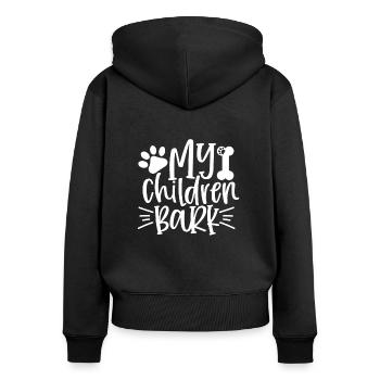 Meine Kinder bellen - Frauen Premium Bio Zip Hoodie - Schwarz - Hinten - Julia (174cm)