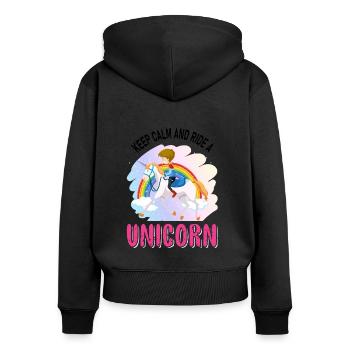 Restez calme et montez une licorne licorne - Sweat à capuche zippé Premium bio Femme - noir - Dos - Julia (174cm)