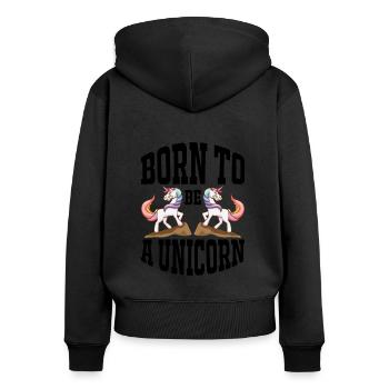 Né pour être une licorne Licorne - Sweat à capuche zippé Premium bio Femme - noir - Dos - Julia (174cm)
