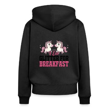 Je mange des paillettes pour le petit déjeuner Licorne - Sweat à capuche zippé Premium bio Femme - noir - Dos - Julia (174cm)