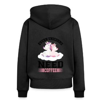 Même les licornes ont besoin de café licorne - Sweat à capuche zippé Premium bio Femme - noir - Dos - Julia (174cm)