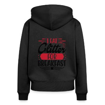 Je mange des paillettes pour le petit déjeuner Licorne - Sweat à capuche zippé Premium bio Femme - noir - Dos - Julia (174cm)