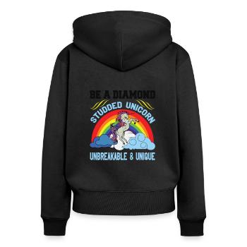 Soyez une licorne sertie de diamants - Sweat à capuche zippé Premium bio Femme - noir - Dos - Julia (174cm)