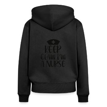 Keep Clam Im a Nurse - Women's Premium Organic Zip Hoodie - black - Back - Julia (174cm)