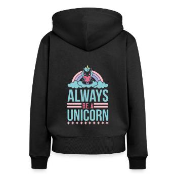 Licorne Toujours être une licorne - Sweat à capuche zippé Premium bio Femme - noir - Dos - Julia (174cm)