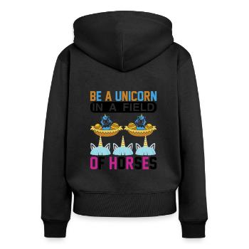 Sei ein Einhorn auf einer Pferdewiese Unicorn - Frauen Premium Bio Zip Hoodie - Schwarz - Hinten - Julia (174cm)