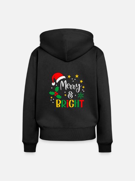 Fröhlich und hell Weihnachtszeit - Frauen Premium Bio Zip Hoodie - Schwarz