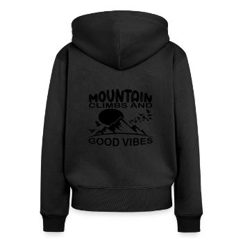 Mountaineering and good vibes camping - Women's Premium Organic Zip Hoodie - black - Back - Julia (174cm)