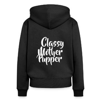Stilvolle Welpen Mutter - Frauen Premium Bio Zip Hoodie - Schwarz - Hinten - Julia (174cm)