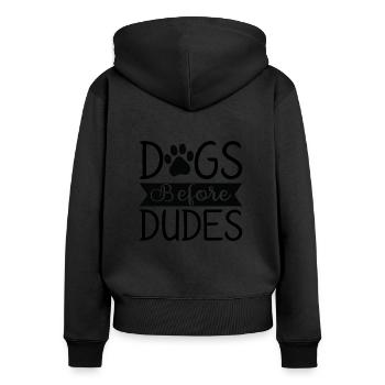Dogs in front of guys - Women's Premium Organic Zip Hoodie - black - Back - Julia (174cm)