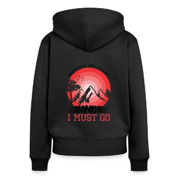 Die Berge rufen Wandershirt - Frauen Premium Bio Zip Hoodie - Schwarz - Hinten - Julia (174cm)