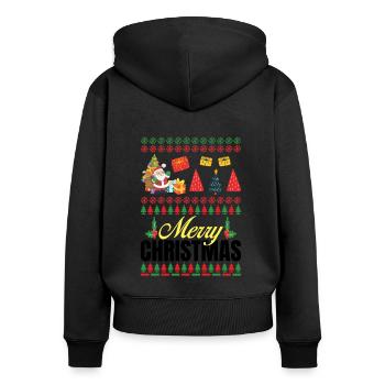 Fröhliche Weihnachten Ugly Christmas Sweater - Frauen Premium Bio Zip Hoodie - Schwarz - Hinten - Julia (174cm)