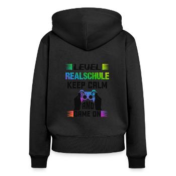 Niveau REALSCHULE garder son calme et continuer à jouer - Sweat à capuche zippé Premium bio Femme - noir - Dos - Julia (174cm)