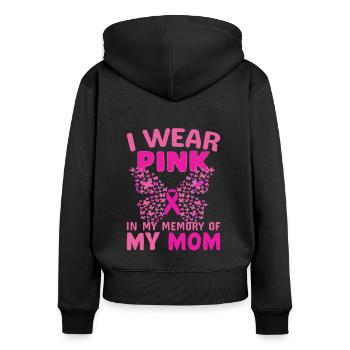Je porte du rose en mémoire de ma mère - Sweat à capuche zippé Premium bio Femme - noir - Dos - Julia (174cm)