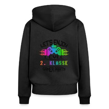 Level 2. CLASS keep calm and game on - Women's Premium Organic Zip Hoodie - black - Back - Julia (174cm)