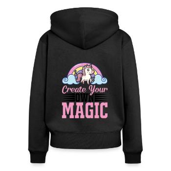 Erschaffe deine eigene Magie Unicorn - Frauen Premium Bio Zip Hoodie - Schwarz - Hinten - Julia (174cm)
