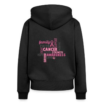 Lettres sur le cancer du sein - Sweat à capuche zippé Premium bio Femme - noir - Dos - Julia (174cm)