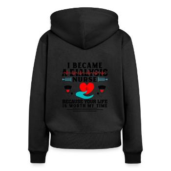 I am a dialysis nurse - Women's Premium Organic Zip Hoodie - black - Back - Julia (174cm)