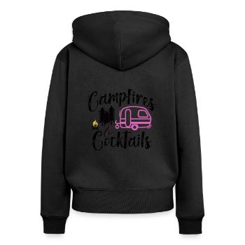 Lagerfeuer und Cocktails Wandershirt - Frauen Premium Bio Zip Hoodie - Schwarz - Hinten - Julia (174cm)