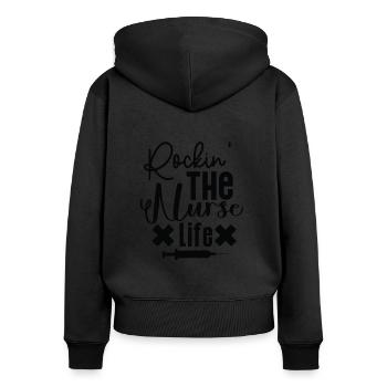 Rockin The Nurse Life - Frauen Premium Bio Zip Hoodie - Schwarz - Hinten - Julia (174cm)