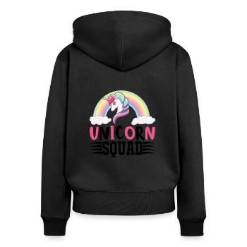 Unicorn Squad Unicorn - Frauen Premium Bio Zip Hoodie - Schwarz - Hinten - Julia (174cm)