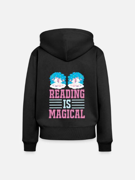Einhorn Reading Is Magical - Frauen Premium Bio Zip Hoodie - Schwarz