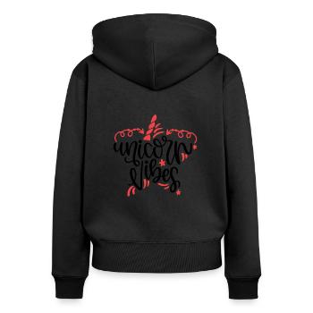 Unicorn Vibes Unicorn - Frauen Premium Bio Zip Hoodie - Schwarz - Hinten - Julia (174cm)
