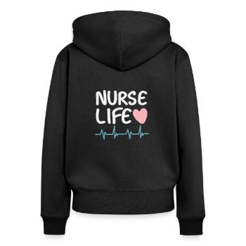 Krankenschwester Leben - Frauen Premium Bio Zip Hoodie - Schwarz - Hinten - Julia (174cm)