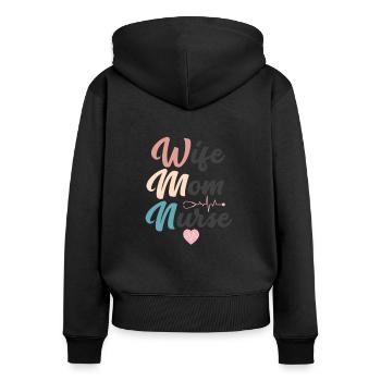 Femme Maman Infirmière - Sweat à capuche zippé Premium bio Femme - noir - Dos - Julia (174cm)