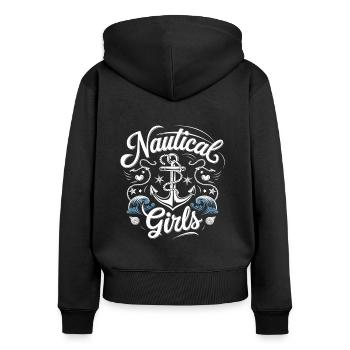 Nautical Girls | JGA Maritim & Anker-Look - Frauen Premium Bio Zip Hoodie - Schwarz - Hinten - Julia (174cm)