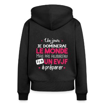 Enterrement de vie de jeune fille EVJF mariée - Sweat à capuche zippé Premium bio Femme - noir - Dos - Julia (174cm)