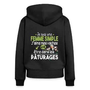 Vache Veau Animal Cadeau Femme Pâturage Fermière - Sweat à capuche zippé Premium bio Femme - noir - Dos - Julia (174cm)