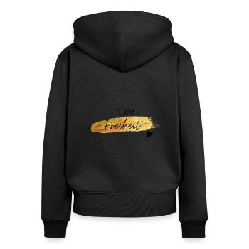 Team Freiheit - positives Denken - Affirmationen - Frauen Premium Bio Zip Hoodie - Schwarz - Hinten - Julia (174cm)