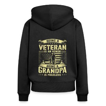 Être un vétéran est un honneur d’être grand-père - Sweat à capuche zippé Premium bio Femme - noir - Dos - Julia (174cm)