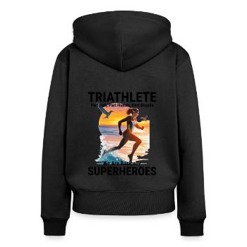 Schwimmen, Radfahren, Laufen, Triathlon, Triathlet, Leichtathletik - Frauen Premium Bio Zip Hoodie - Schwarz - Hinten - Julia (174cm)