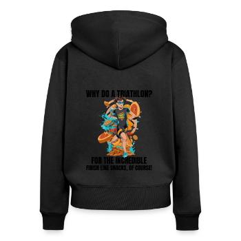 Schwimmen, Radfahren, Laufen, Triathlon, Triathlet, Leichtathletik - Frauen Premium Bio Zip Hoodie - Schwarz - Hinten - Julia (174cm)