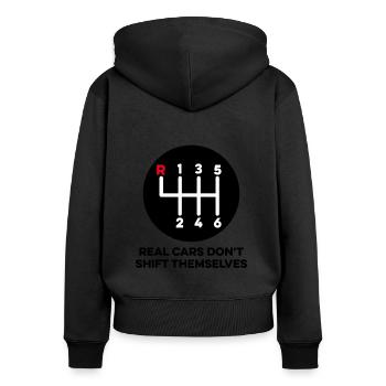 Echte Autos schalten sich nicht von selbst Lustiges Handbuch - Frauen Premium Bio Zip Hoodie - Schwarz - Hinten - Julia (174cm)