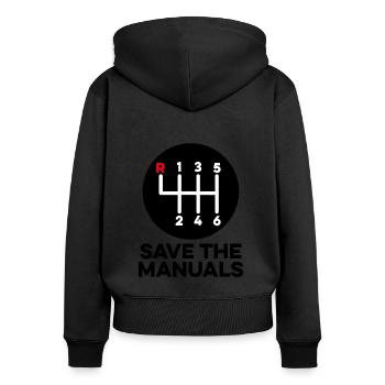 Save The Manuals 3 Pedals Classic Cars Manual - Women's Premium Organic Zip Hoodie - black - Back - Julia (174cm)